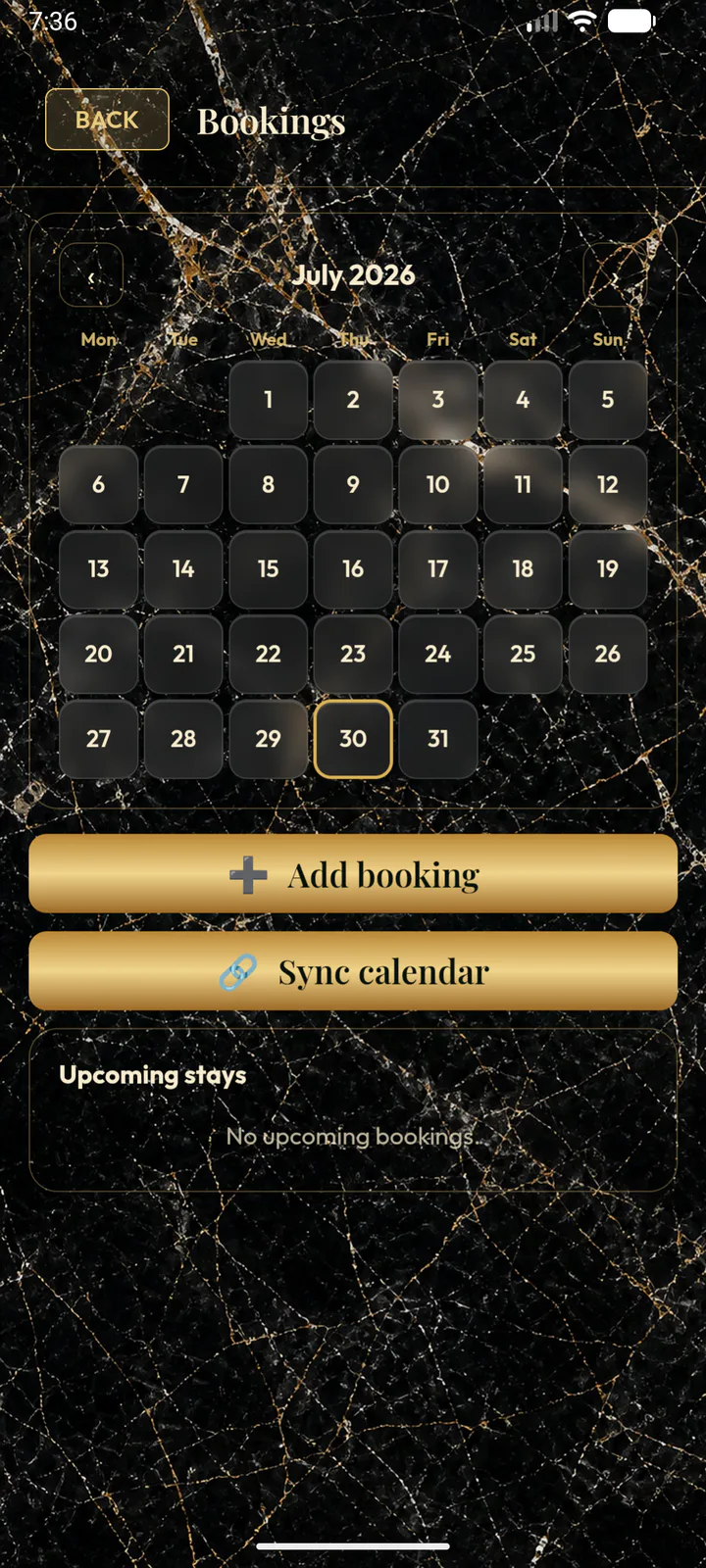 Villa booking calendar from the Play Store release
